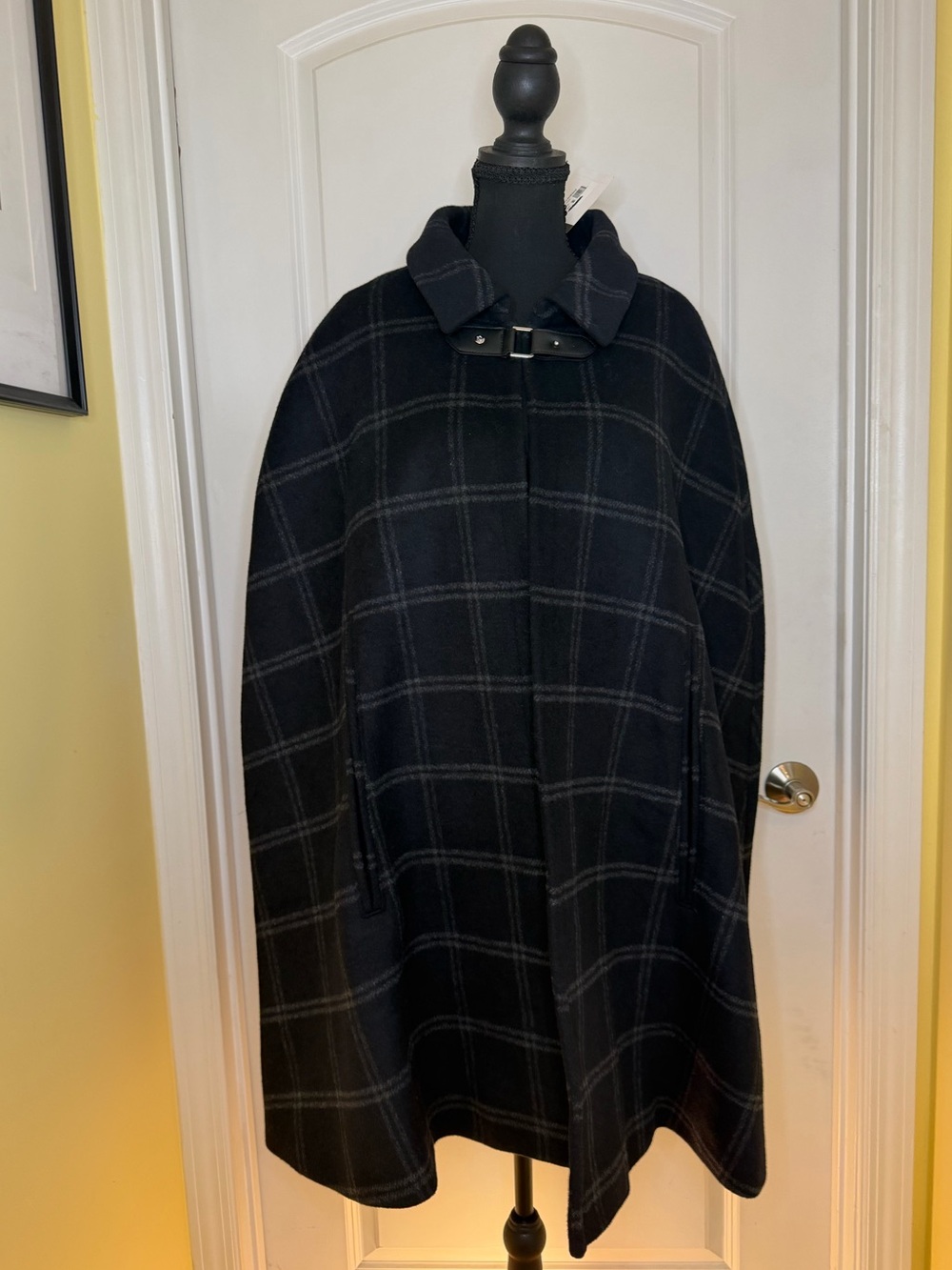 Vintage Ralph Lauren black label Black Windowpane Wool Cape Coat, size XL, NWT